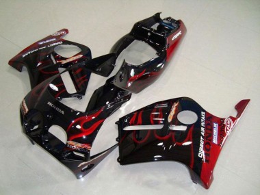 1988-1989 Honda CBR250RR MC19 Motorcycle Fairings - Glossy Black Red Flame UK Manufacturers