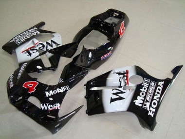 1988-1989 Honda CBR250RR MC19 Motorcycle Fairings - Glossy Black White West Mobil HRC 4 UK Manufacturers