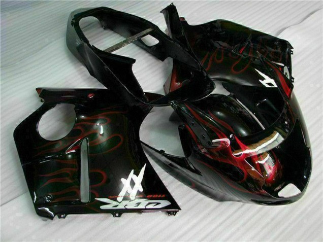 1996-2007 Honda CBR1100XX Blackbird Abs Motorcycle Fairing - Glossy Black Red Flame UK Manufacturers