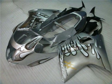 1996-2007 Honda CBR1100XX Blackbird Motorcycle Fairing - Silver Black Flame UK Manufacturers