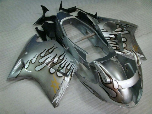 1996-2007 Honda CBR1100XX Blackbird Motorcycle Fairing - Silver Black Flame UK Manufacturers