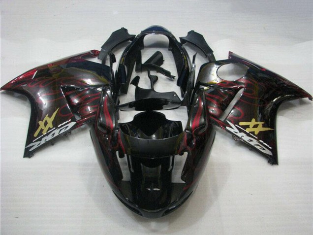 1996-2007 Honda CBR1100XX Blackbird Abs Motorcycle Fairings - Glossy Black Red Flame UK Manufacturers