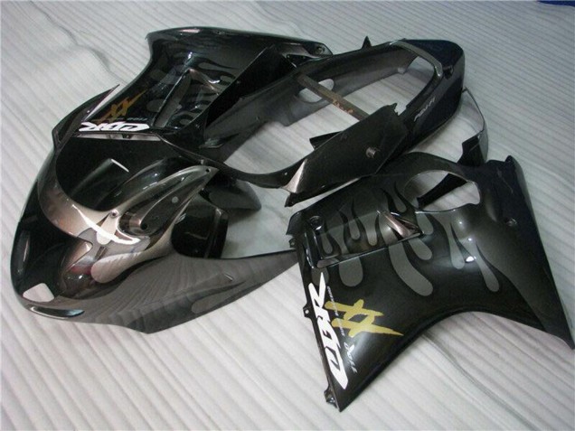 1996-2007 Honda CBR1100XX Blackbird Motorcycle Fairings - Glossy Black Silver Flame UK Manufacturers