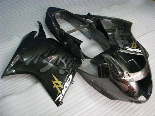 1996-2007 Honda CBR1100XX Blackbird Motorcycle Fairings - Glossy Black Silver Flame UK Manufacturers