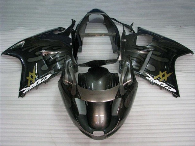 1996-2007 Honda CBR1100XX Blackbird Motorcycle Fairings - Glossy Black Silver Flame UK Manufacturers