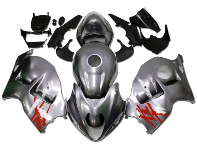1996-2007 Suzuki GSXR 1300 Hayabusa Motorcycle Fairings - Silver with Red White Decal UK Manufacturers