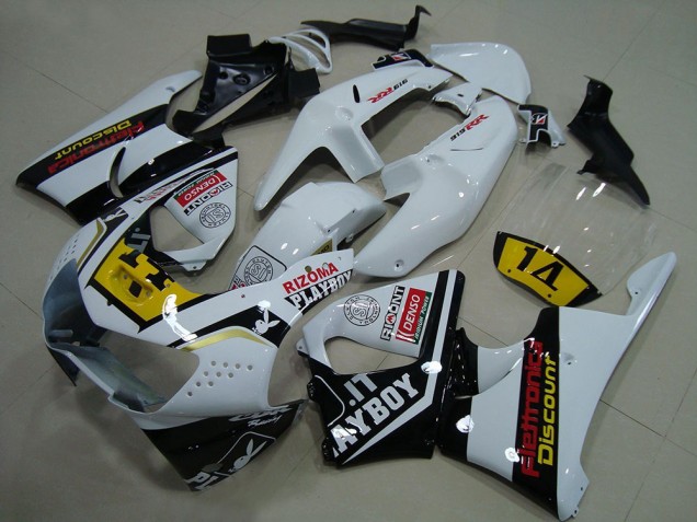 1998-1999 Honda CBR900RR 919 Motorcycle Fairings - White Yellow Glossy Black Playboy 14 UK Manufacturers