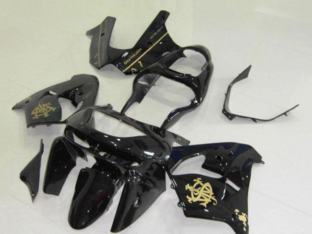 1998-1999 Kawasaki ZX9R Motorcycle Fairings - Glossy Black Gold Jw UK Manufacturers