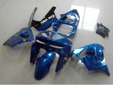 1998-1999 Kawasaki ZX9R Motorcycle Fairings - Blue Black Flame UK Manufacturers