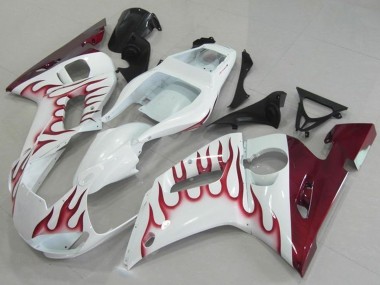 1998-2002 Yamaha YZF R6 Motorcycle Fairings - White Red Flame UK Manufacturers