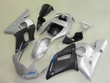 1998-2002 Yamaha YZF R6 Motorcycle Fairings - Silver Matte Black Blue Decal UK Manufacturers