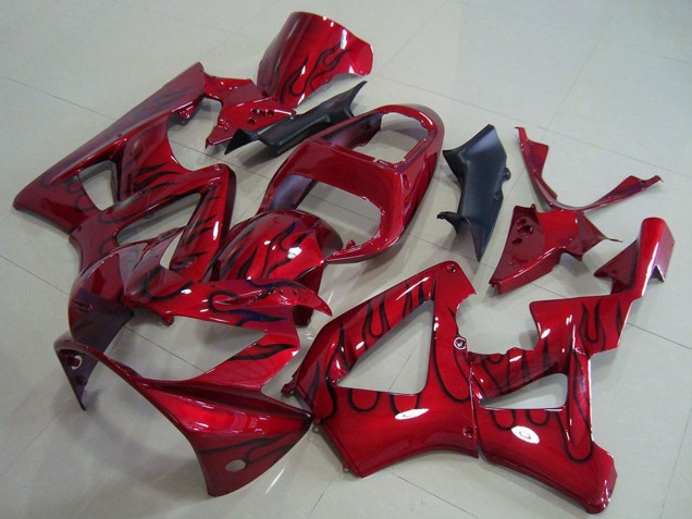 2000-2001 Honda CBR900RR 929 Motorcycle Fairings - Red Glossy Black Flame UK Manufacturers