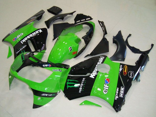 2000-2001 Kawasaki ZX12R Motorcycle Fairings - Green Glossy Black Elf Touch4 Monster UK Manufacturers