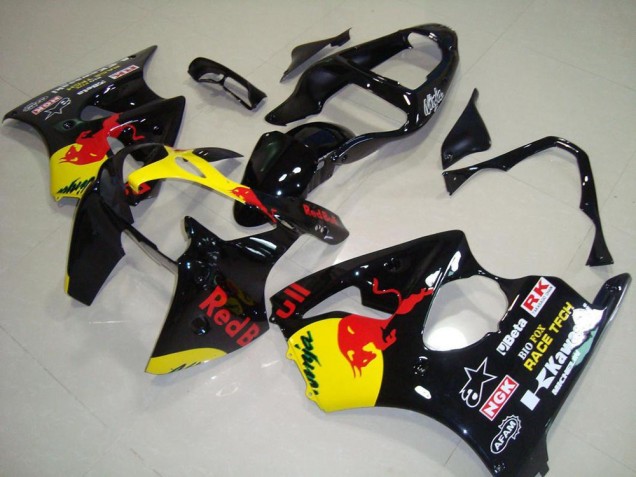 2000-2002 Kawasaki ZX6R Motorcycle Fairings - Glossy Black Yellow Red Bull UK Manufacturers