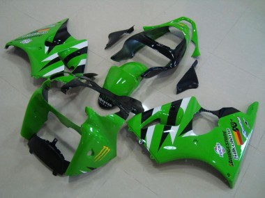 2000-2002 Kawasaki ZX6R Motorcycle Fairings - Green White Glossy Black UK Manufacturers
