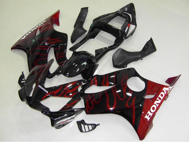 2001-2003 Honda CBR600 F4i Motorcycle Fairings - Glossy Black Red Flame UK Manufacturers
