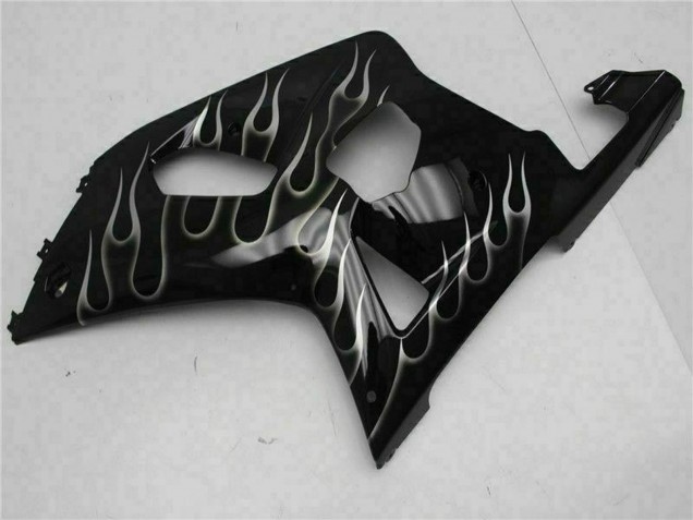 2001-2003 Suzuki GSXR 600/750 Motorcycle Fairings - Glossy Black Silver Flame UK Manufacturers