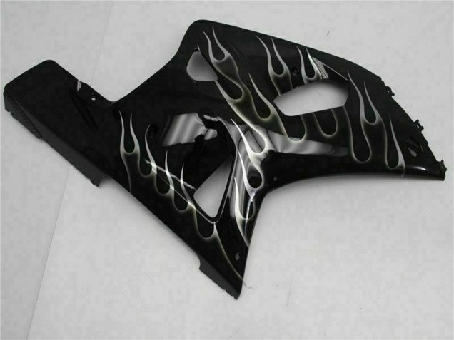 2001-2003 Suzuki GSXR 600/750 Motorcycle Fairings - Glossy Black Silver Flame UK Manufacturers