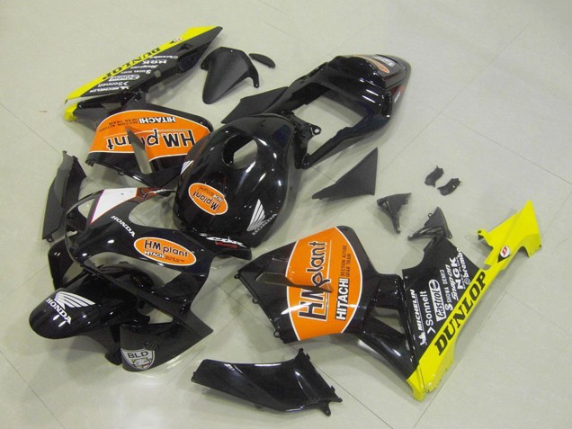 2003-2004 Honda CBR600RR Motorcycle Fairings - Glossy Black Orange Yellow Hm Plant Dunlop UK Manufacturers