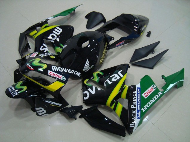 2003-2004 Honda CBR600RR Motorcycle Fairings - Glossy Black Yellow Green MoviStar UK Manufacturers
