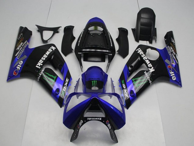2003-2004 Kawasaki ZX6R Motorcycle Fairings - Glossy Black Blue Green Monster UK Manufacturers