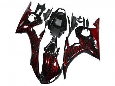 2003-2004 Yamaha YZF R6 Motorcycle Fairing - Glossy Black Red Flame UK Manufacturers