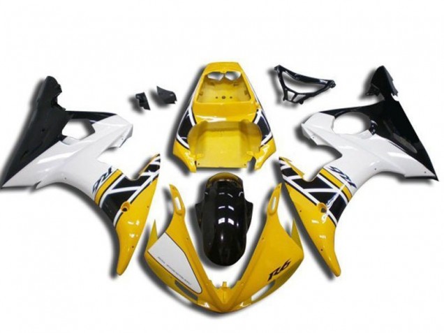 2003-2004 Yamaha YZF R6 Motorcycle Fairing - Yellow White Glossy Black UK Manufacturers