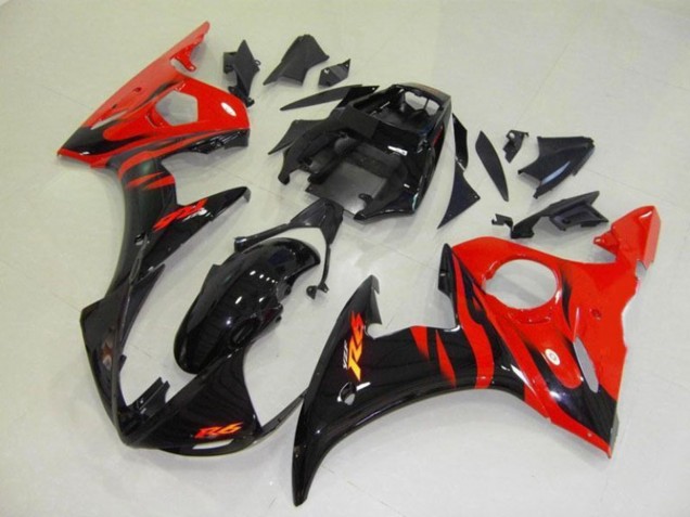 2003-2004 Yamaha YZF R6 Motorcycle Fairings - Glossy Black Red Flame UK Manufacturers