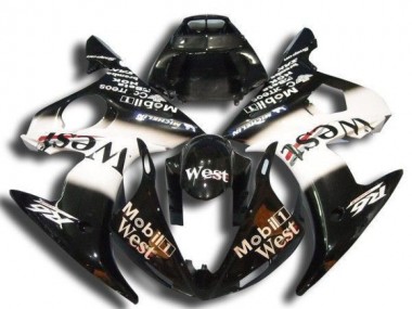 2003-2004 Yamaha YZF R6 Motorcycle Fairings - Glossy Black White Mobil West Michelin UK Manufacturers