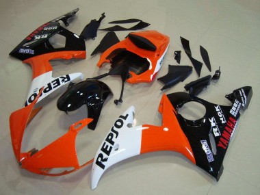2003-2004 Yamaha YZF R6 Motorcycle Fairings - Orange White Glossy Black Repsol UK Manufacturers