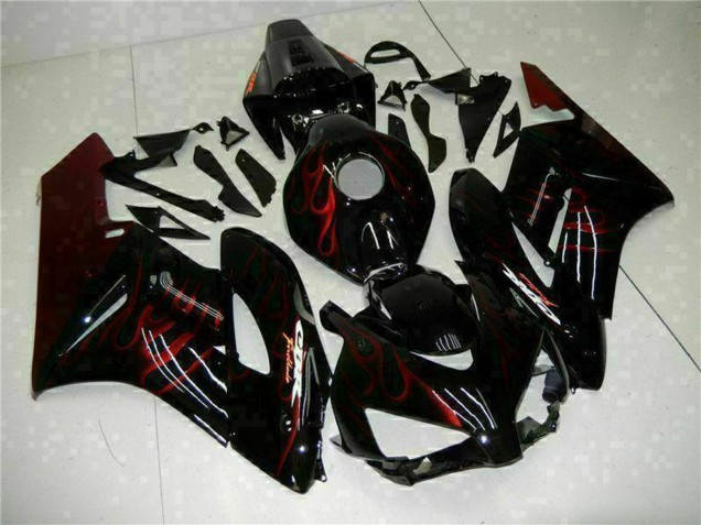 2004-2005 Honda CBR1000RR Motorcycle Fairings - Glossy Black Red Flame UK Manufacturers