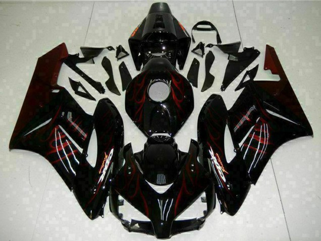 2004-2005 Honda CBR1000RR Motorcycle Fairings - Glossy Black Red Flame UK Manufacturers