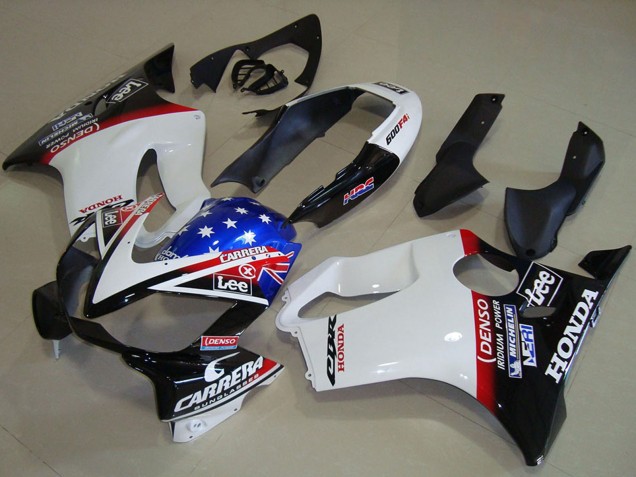 2004-2007 Honda CBR600 F4i Motorcycle Fairings - White Red Blue Glossy Black Star Lee Carrera UK Manufacturers