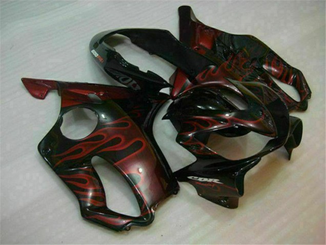 2004-2007 Honda CBR600 F4i Motorcycle Fairings - Glossy Black Red Flame UK Manufacturers