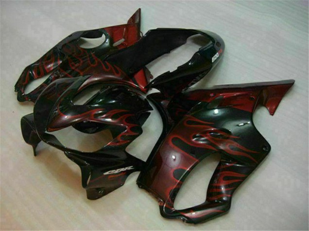 2004-2007 Honda CBR600 F4i Motorcycle Fairings - Glossy Black Red Flame UK Manufacturers
