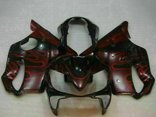 2004-2007 Honda CBR600 F4i Motorcycle Fairings - Glossy Black Red Flame UK Manufacturers