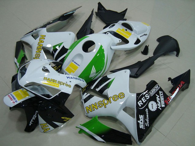 2005-2006 Honda CBR600RR Motorcycle Fairings - White Green Yellow Glossy Black Hannspree UK Manufacturers