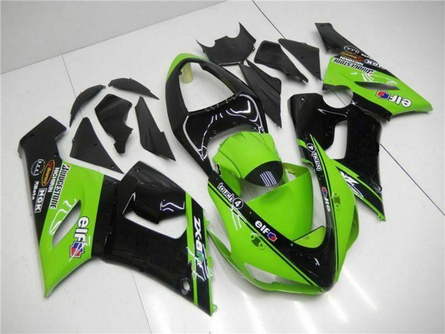 2005-2006 Kawasaki ZX6R Motorcycle Fairings - Green Glossy Black Elf UK Manufacturers
