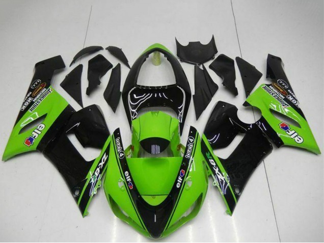 2005-2006 Kawasaki ZX6R Motorcycle Fairings - Green Glossy Black Elf UK Manufacturers