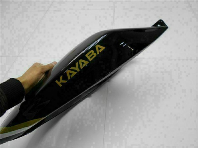 2005-2006 Kawasaki ZX6R Motorcycle Fairings - Glossy Black White Gold Lucky Strike UK Manufacturers