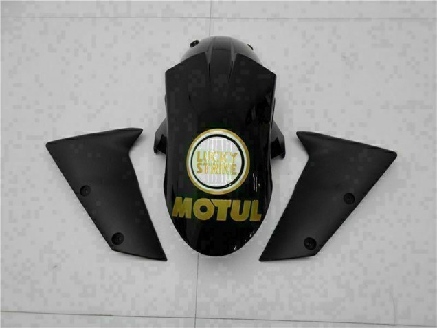 2005-2006 Kawasaki ZX6R Motorcycle Fairings - Glossy Black White Gold Lucky Strike UK Manufacturers