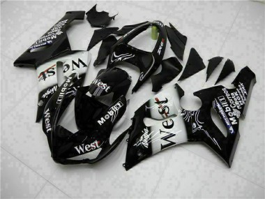 2005-2006 Kawasaki ZX6R Motorcycle Fairings - Glossy Black White West UK Manufacturers