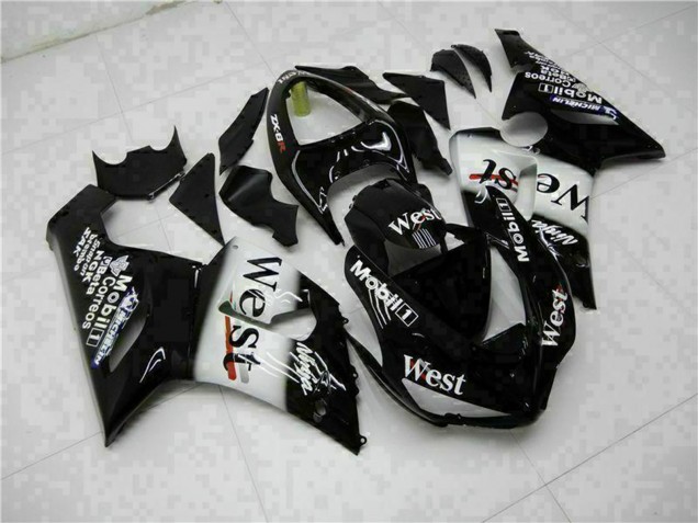 2005-2006 Kawasaki ZX6R Motorcycle Fairings - Glossy Black White West UK Manufacturers