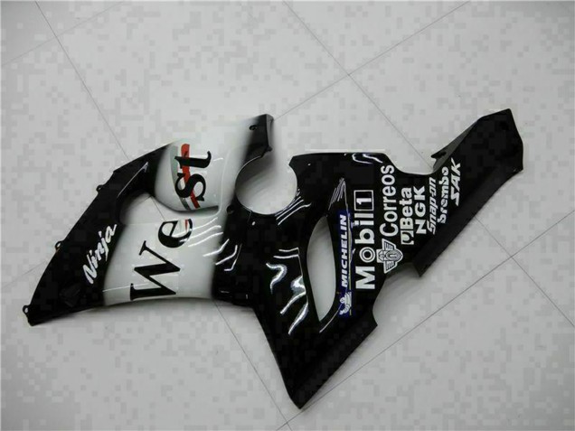 2005-2006 Kawasaki ZX6R Motorcycle Fairings - Glossy Black White West UK Manufacturers