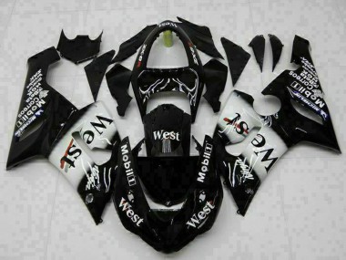 2005-2006 Kawasaki ZX6R Motorcycle Fairings - Glossy Black White West UK Manufacturers