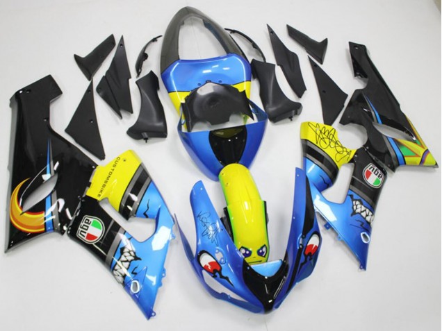 2005-2006 Kawasaki ZX6R Motorcycle Fairings - Blue Yellow Black Shark UK Manufacturers