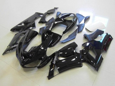 2005-2006 Kawasaki ZX6R Motorcycle Fairings - Glossy Black Silver Decals UK Manufacturers