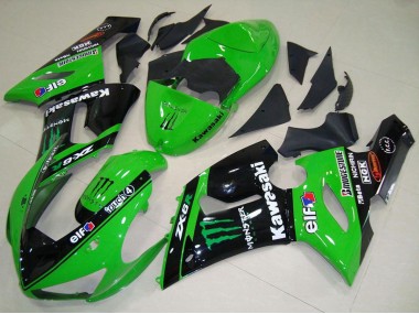 2005-2006 Kawasaki ZX6R Motorcycle Fairings - Green Glossy Black Elf Monster UK Manufacturers