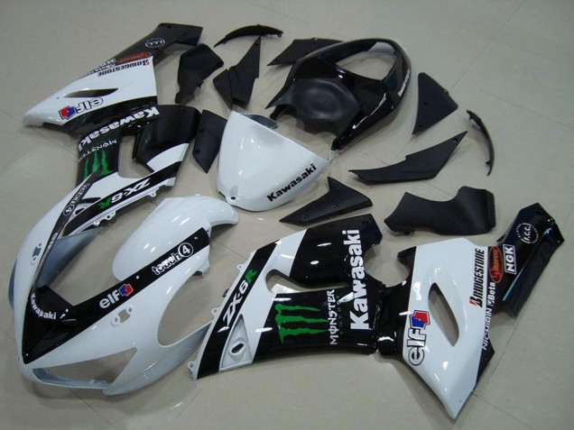 2005-2006 Kawasaki ZX6R Motorcycle Fairings - White Glossy Black Green Monster UK Manufacturers
