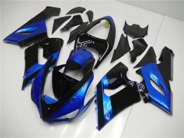 2005-2006 Kawasaki ZX6R Motorcycle Fairing Kits - Blue Glossy Black UK Manufacturers